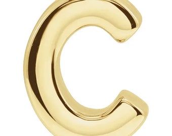 14K Yellow Gold Block Initial Letter C Slide Charm Pendant Necklace