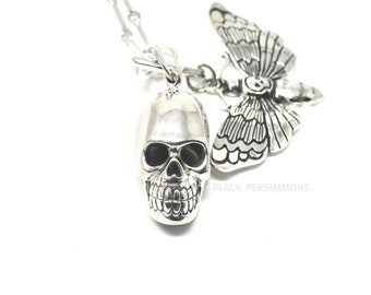 Skull Necklace - Solid 925 Sterling Silver Pendant - Insurance Included