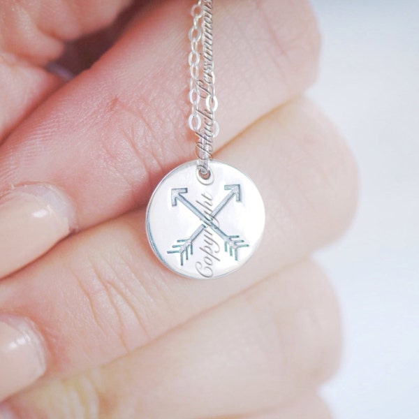 Friendship Arrows Necklace - Sterling Silver Disc Pendant Charm - Insurance Included