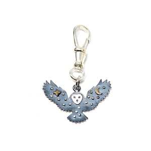 Owl with Bronze Star and Moon Charm  - Solid 925 Sterling Silver Auspicious Feng Shui Wisdom Symbol - Insurance Included