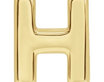 14K Yellow Gold Block Initial Letter H Slide Charm Pendant