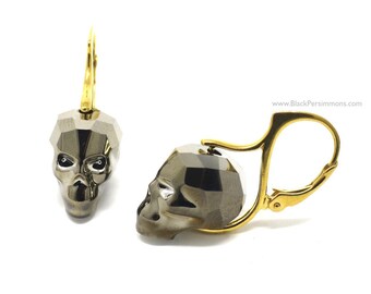 Swarovski Skull Crystal Passions® Sterling Silver Earrings - Crystal Metallic Light Gold 2X Faceted Beads - Insurance Included