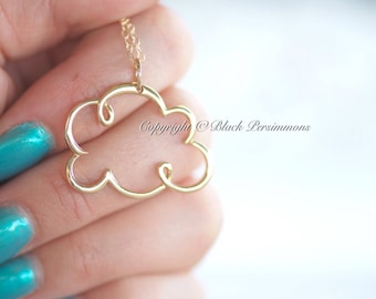 Cloud Cloud Necklace - Large Natural Bronze Pendant - 14K Gold Filled Delicate Chain - Insurance Included