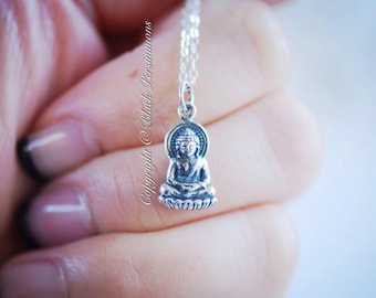 Collana Shakyamuni - Piccolo Solido 925 Argento Sterling Gautama Buddha Auspicious Feng Shui Charm - Assicurazione Inclusa