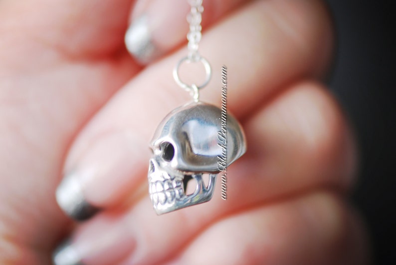 Skull Necklace Solid 925 Sterling Silver Pendant Insurance Included image 3