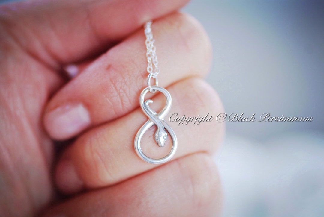 Solid 925 Sterling Silver Infinity Snake Charm Necklace Etsy