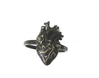 Your Heart is the Most Important Anatomical Heart Ring - Patina Solid 925 Sterling Silver - Insurance Included