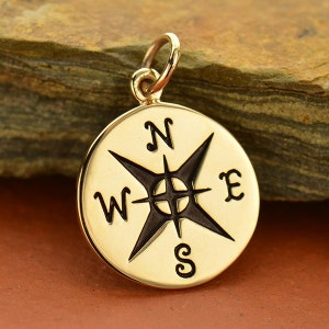 Kompass Halskette - Großer Natürlicher Bronze Anhänger - 14K Gold Filled Zarte Kette - Versicherung inklusive
