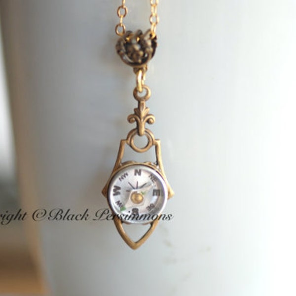 Compass Necklace - Working Compass - Made in USA Components - 2 Finishes - Insurance Included