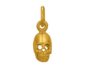 Mini Skull Necklace - 24K Gold Plated Sterling Silver Vermeil Skull Skeleton Charm - 14K Gold Filled Delicate Chain - Insurance Included