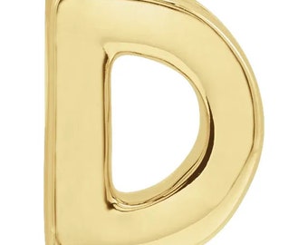 14K Yellow Gold Block Initial Letter D Slide Charm Pendant Necklace