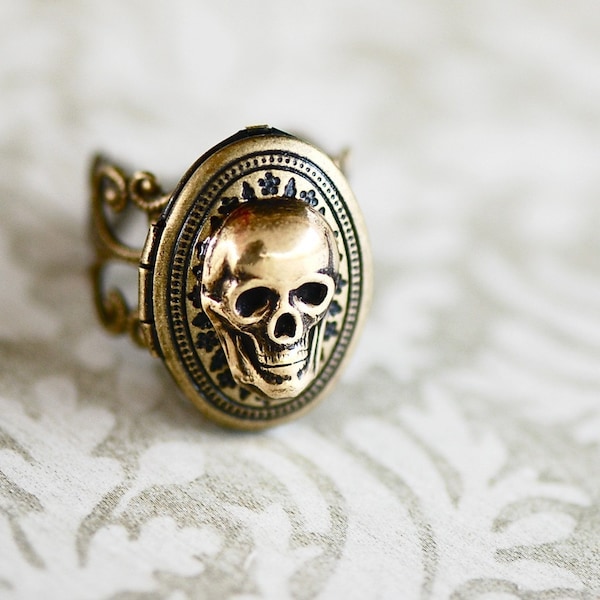 macabre locket ring - antique gold