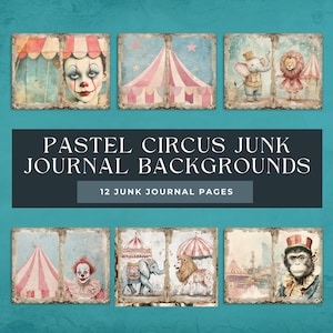 Páginas de diario basura de circo y carnaval en tonos pastel vintage