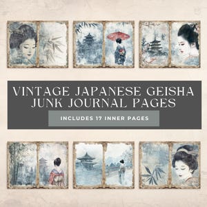 Pages vintage du journal japonais Geisha et Temple Junk, le complément parfait à vos créations de journal indésirable.