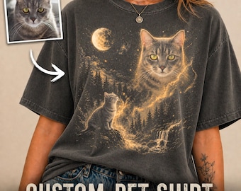 Custom Cat Photo Shirt Comfort Colors, Personalized Pet Portrait Tee, Custom Cat Shirt, Cat Lover Gift, Pet Memorial Gift, Cat Dad Gift