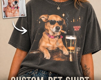 Custom Dog Photo Shirt Comfort Colors, Personalized Pet Portrait Tee, Custom Dog Drinking Beer Shirt, Pet Lover Gift, Pet Memorial Gift