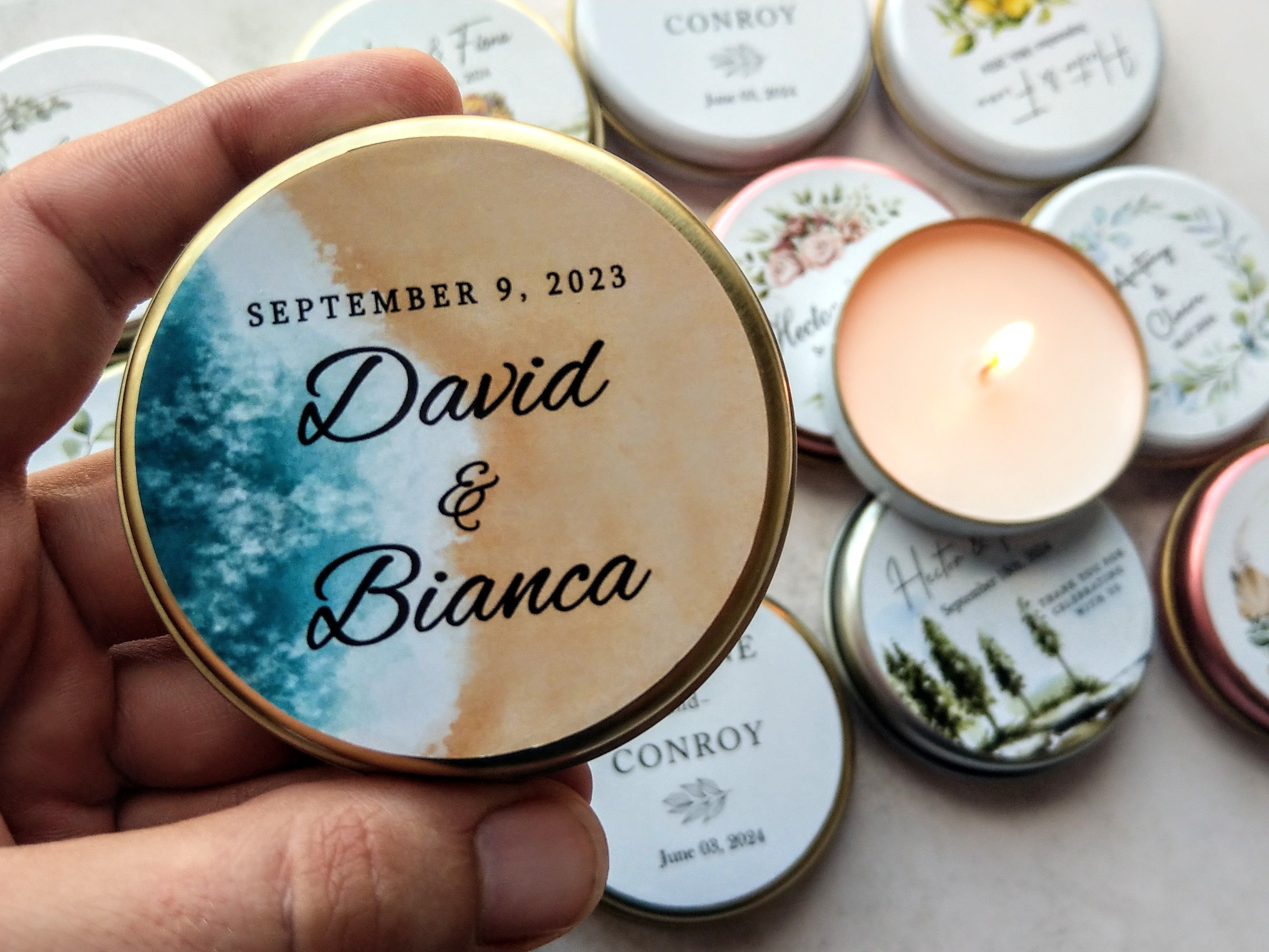 Custom Beach Wedding Favors: Personalized Candle Gifts