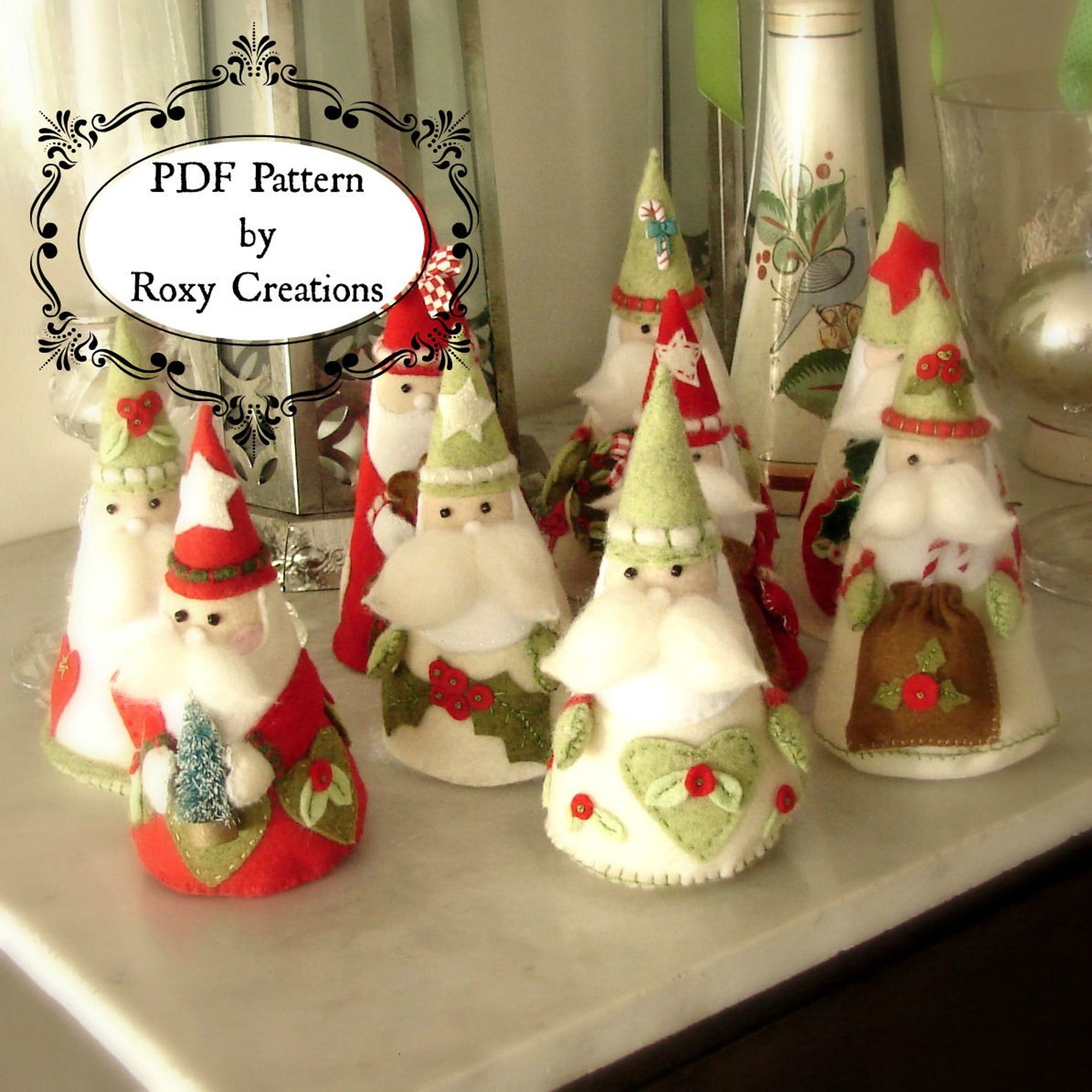 PDF Felt Sewing PATTERN Printable Pattern Santa Christmas Ornaments ...