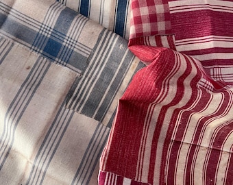 Roxy creations antique style fabric mattress ticking raspberry red OR blue all over design linen or cotton