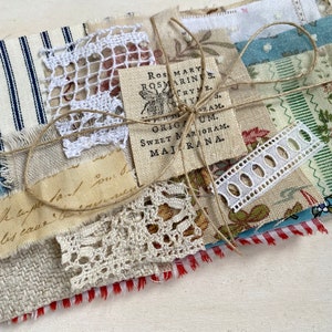 Mixed fabric bundle for slow stitching projects with some vintage and antique fabrics zdjęcie 2