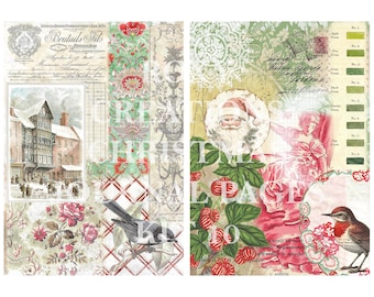 Printable Christmas junk journal pages kit 10 Document journal style