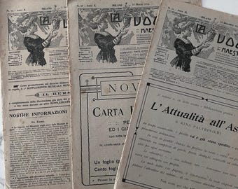 Antique Italian Periodicals 1914 Set of 3 La Voce delle Maestre d Asilo Old Paper Ephemera Italian Journal Pages