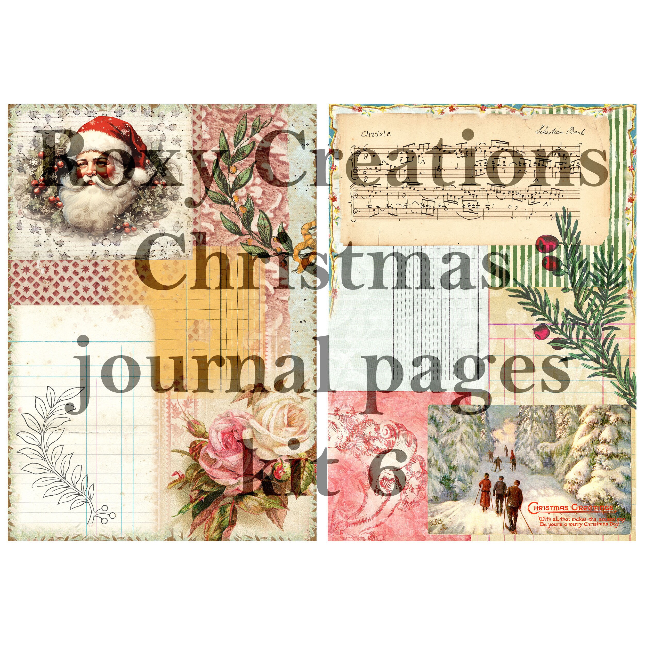 Printable Christmas Junk Journal Pages Kit 6 Document Journal Style - Etsy
