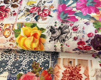 Roxy creations antique style fabric FABULOUS FLORALS all over design linen or cotton