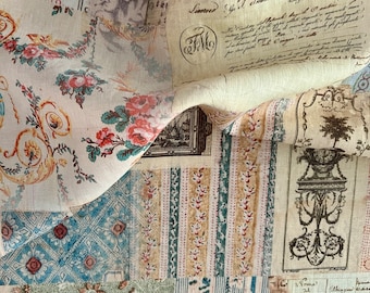 Roxy creations antique style fabric soft Blues all over design linen or cotton