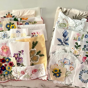 Vintage Floral Embroidery Pieces: Slow Stitch Textile Art Bundle