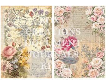 Printable digital Document Journal pages kit 6 romantic floral journal pages A4