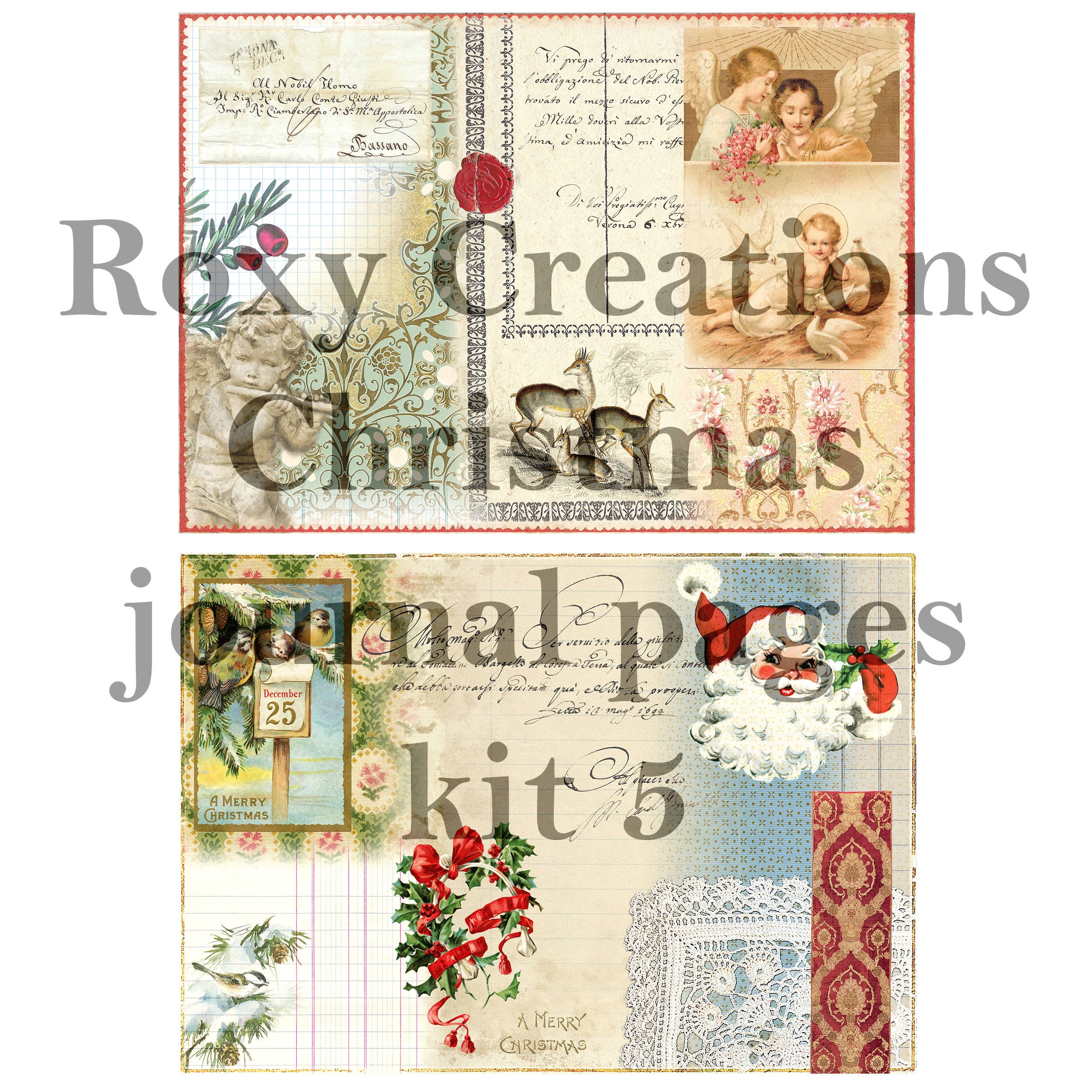 Printable Christmas Junk Journal Pages Kit 5 - Etsy