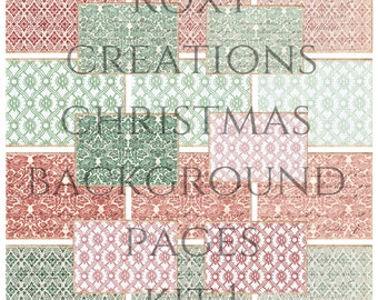 Printable Christmas background journal pages kit 1 red green
