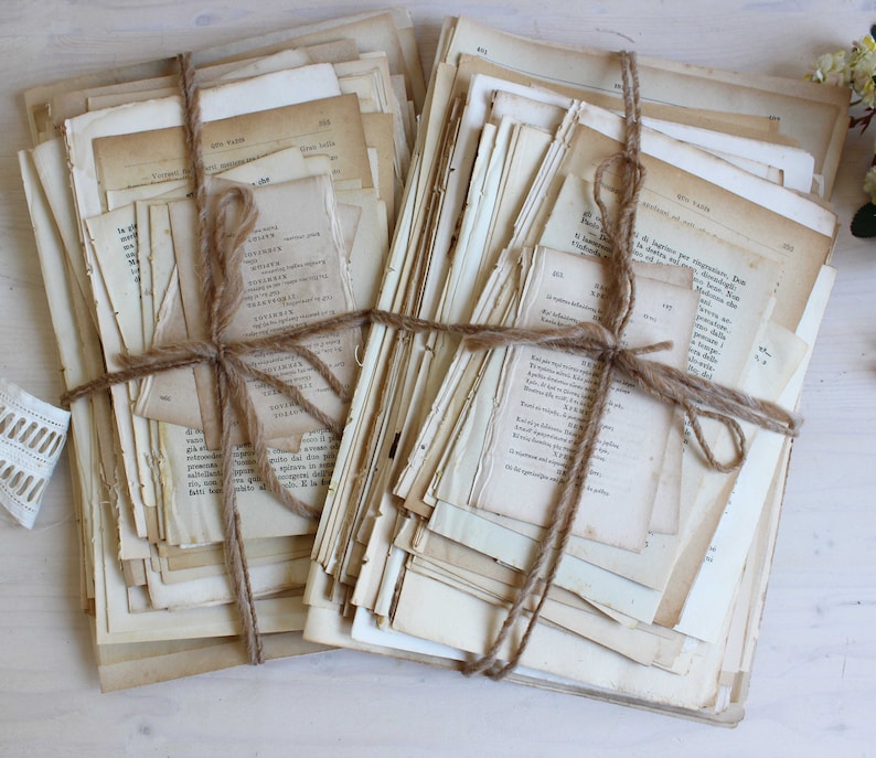 100 pce Super antique book page bundle 1800s image 1