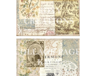 Könnte beinhalten: Eine Vintage-Collage mit einem Porträt eines Mannes in einem braunen Rahmen, einem Blumendesign und einem Textausschnitt in Französisch. Die Collage befindet sich auf einem beigefarbenen Hintergrund mit einer Spitzenüberlagerung.