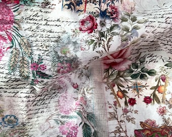 Roxy creations antique style fabric Romantic florals all over design linen or cotton