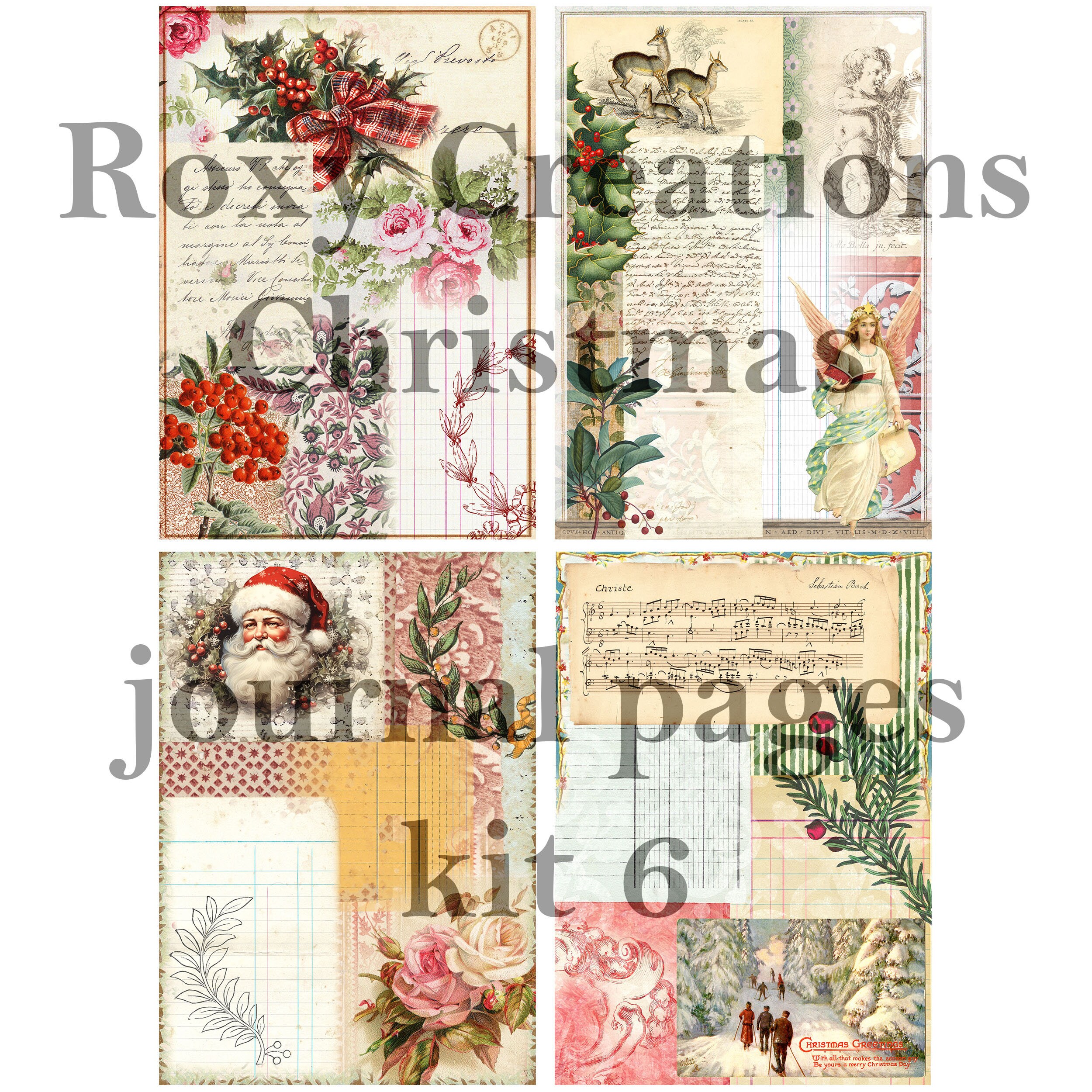 Printable Christmas Junk Journal Pages Kit 6 Document Journal Style - Etsy