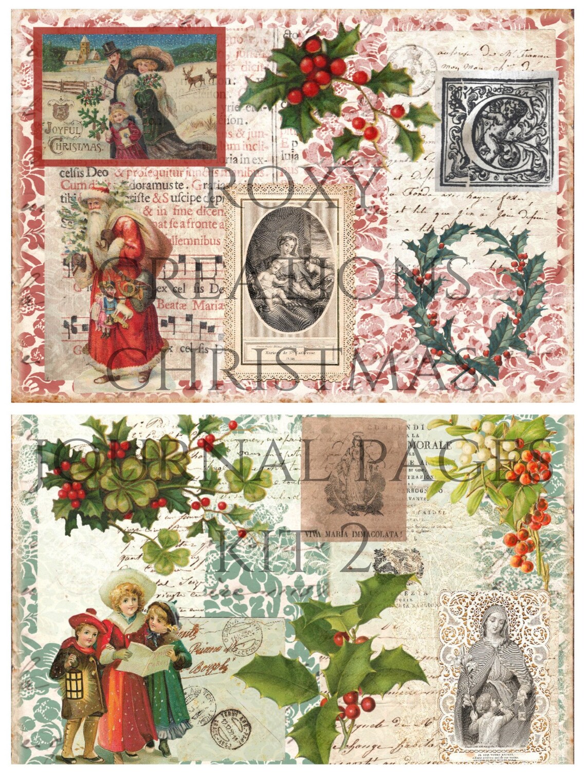 Printable Christmas Junk Journal Pages Kit 2 | Etsy