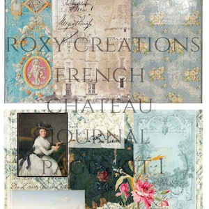 May include: A collage of images featuring a French chateau, a woman in a white dress, and floral designs. The text "ROXY CREATIONS FRENCH CHATEAU JOURNAL PAGES" is visible in the image.