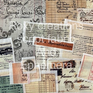 May include: A collection of vintage paper ephemera with handwritten text in Italian. The papers are in various shades of brown, cream, and beige, and some have decorative borders. The text includes words like "Societa a Responsabilita Limitata" and "Luigi Luzi Fedel".
