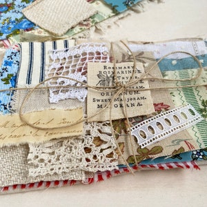 Mixed fabric bundle for slow stitching projects with some vintage and antique fabrics zdjęcie 1