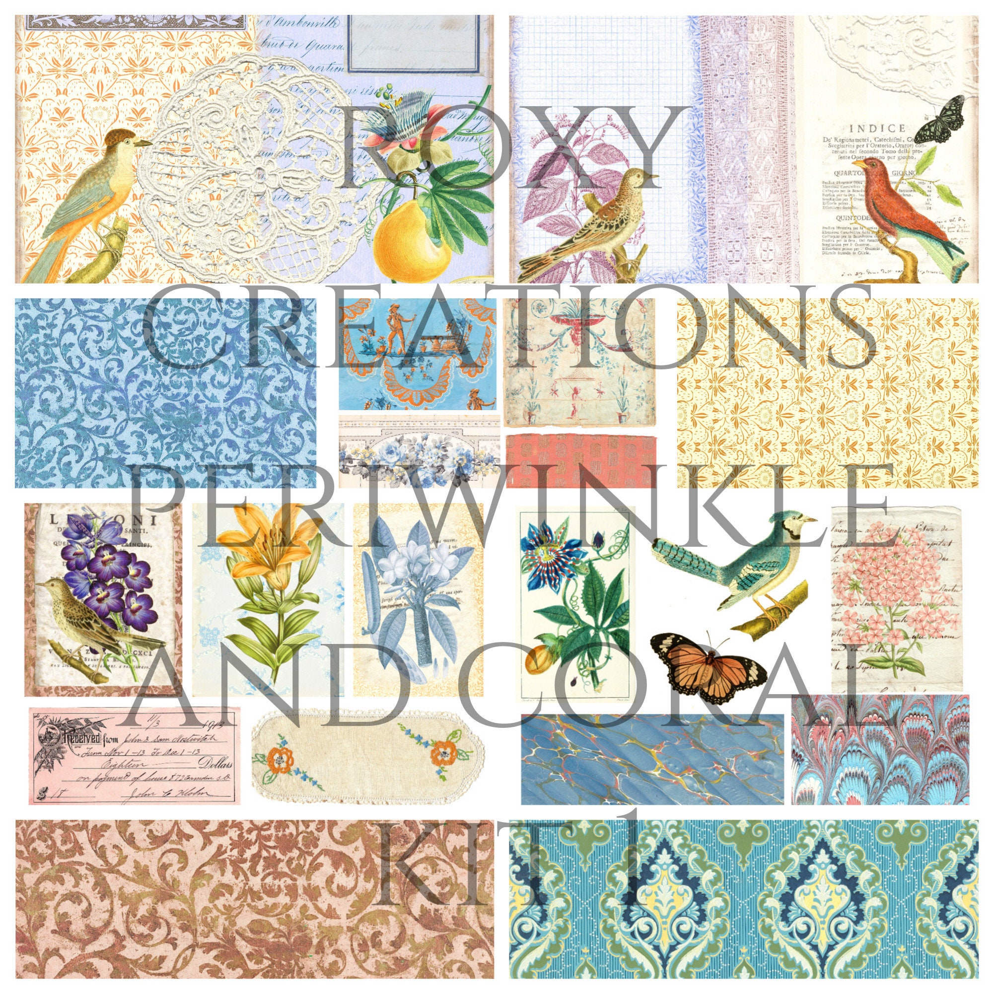 Printable Periwinkle Blue Coral And Neutral Ephemera Kit 1 Etsy Singapore