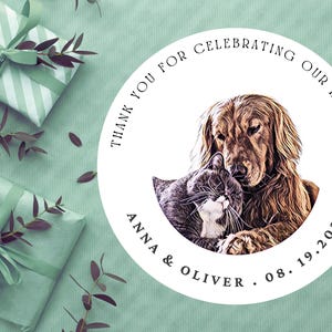 30 stickers personnalisés pour cadeaux de mariage Étiquettes personnalisées amusantes pour photos d'animaux de compagnie Stickers ronds Stickers toutou Sticker kitty Stickers sauvez la journée