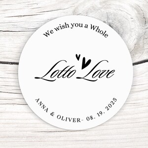 20 stickers personnalisés pour cadeaux de mariage, loterie, autocollants de mariage, étiquettes de sac de loto de mariage personnalisées, sticker de mariage moderne, a lotto love