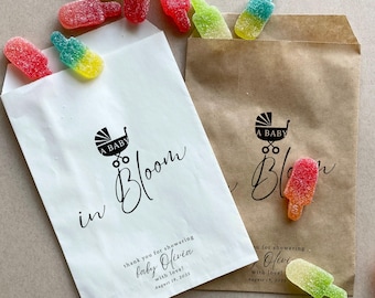 25 Personalized Baby shower  Favor Bags | Baby in Bloom Cookie Favor Bags Croissant Favor Bags  Baby Shower Party Decor | Favor Treat Bags