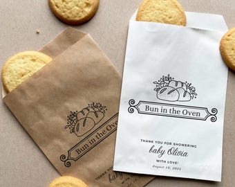 25 Personalized Baby shower  Favor Bags  Bun in the Oven Cookie Favor Bags Croissant Favor Bags  Baby Shower Party Decor Favor Treat Bags