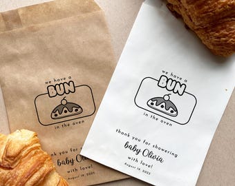 25 Personalized Baby shower  Favor Bags  Bun in the Oven Cookie Favor Bags Croissant Favor Bags  Baby Shower Party Decor Favor Treat Bags