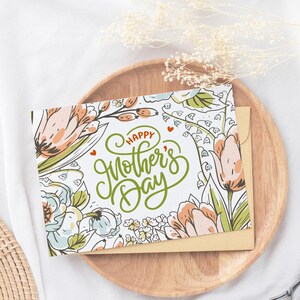 Carte pour la Fête des Mères - Joyeuse Fête des Mères ! | Carte pliée vierge à l'intérieur | carte florale, carte faite main, cadeau de fête des mères | Carte Fleur sauvage