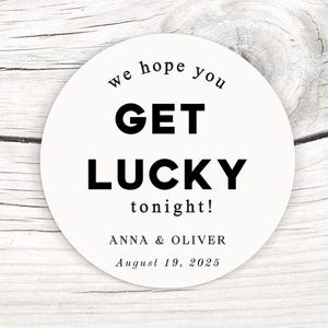 20 stickers personnalisés pour cadeaux de mariage | Stickers loterie de mariage | Étiquettes personnalisées | Autocollants ronds | Nous espérons que vous aurez de la chance ce soir !