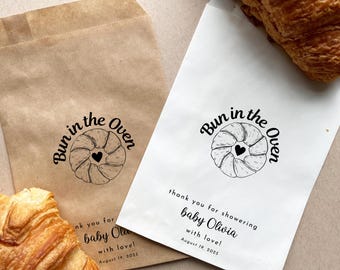 25 Personalized Baby shower  Favor Bags  Bun in the Oven Cookie Favor Bags Croissant Favor Bags  Baby Shower Party Decor Favor Treat Bags